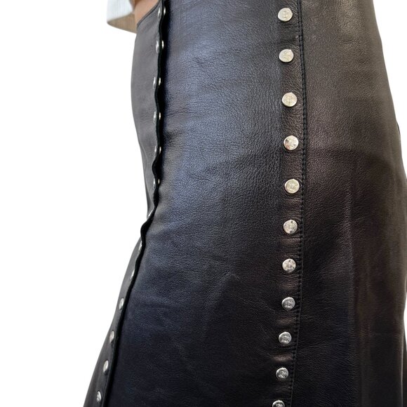 CELINE Vintage Macadam Logo Button Mini Skirt #38 Black Silver Leather [105060] - Picture 4 of 13